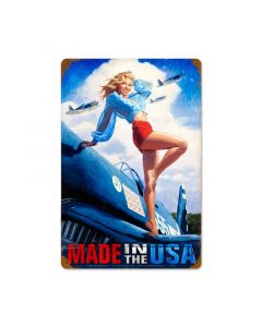 Made In The USA Vintage Pinup Girl Metal Sign Art | Multiple Sizes