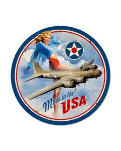 Made In The USA B-17 Flying Fortress Vintage Pinup Girl Metal Sign Art | Multiple Sizes