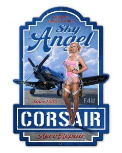 Angels F-4U Corsair Vintage Pinup Girl Metal Sign Art | Multiple Sizes