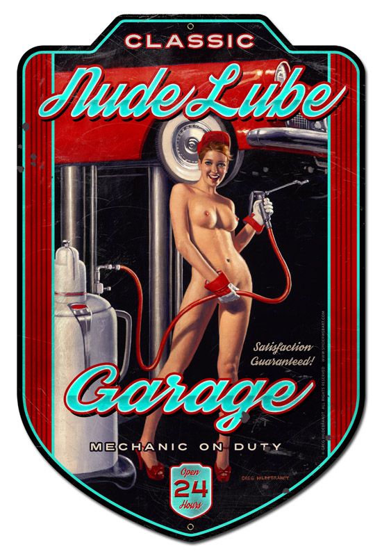 NUDE LUBE GARAGE Vintage Sign