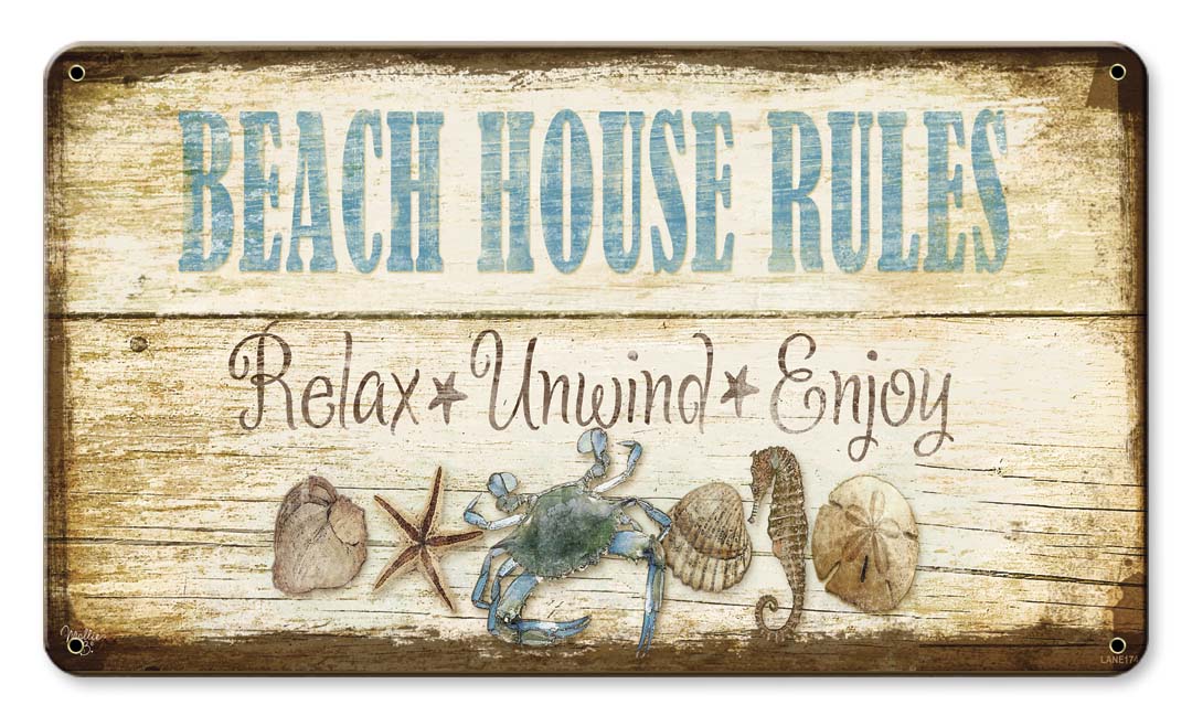 Beach House Rules Vintage Sign