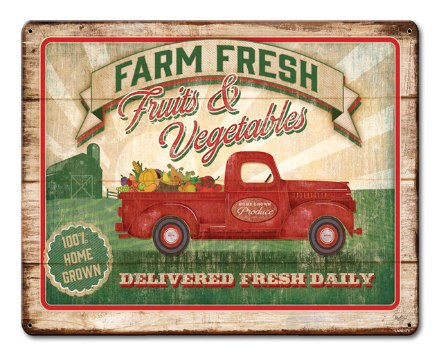 Farm Fresh Fruits And Vegetables Vintage Sign