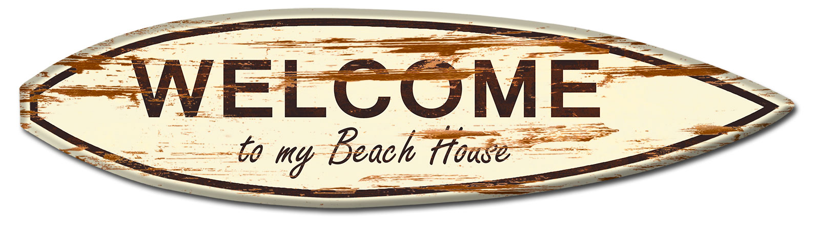 Welcome Beach House Surf Board Wood Print Vintage Sign