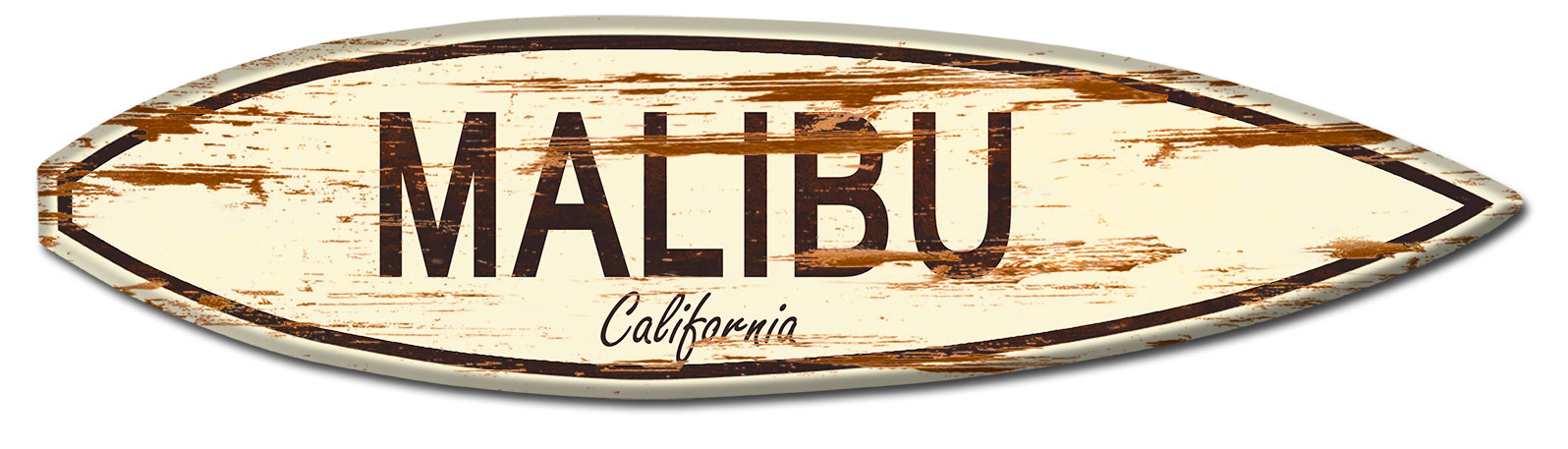 Malibu Surf Board Wood Print Vintage Sign