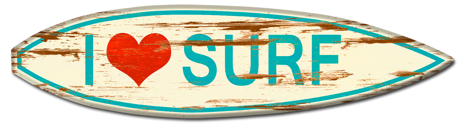 I Heart Surf Aqua Surf Board Wood Print Vintage Sign