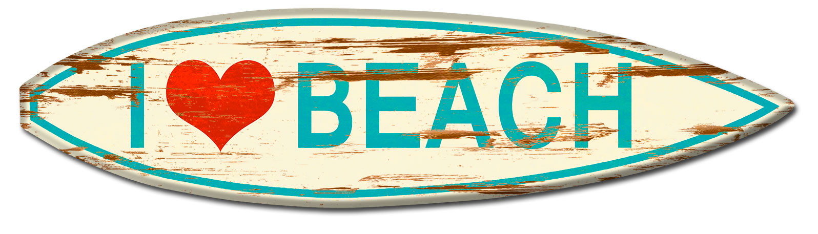 I Heart Beach Aqua Surf Board Wood Print Vintage Sign